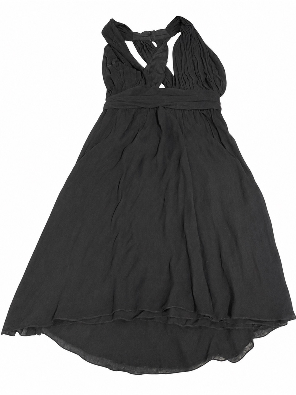Alice + Olivia Martine Black Silk Halter Pleated Cocktail Dress Size M - Picture 3 of 6